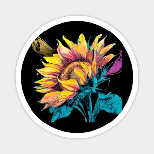 Composition Highlights the Sunflower Large, Expressive Petals, Bursting with a Kaleidoscope of Colors such as Bright Yellows, Deep Oranges, and Rich Browns Magnet